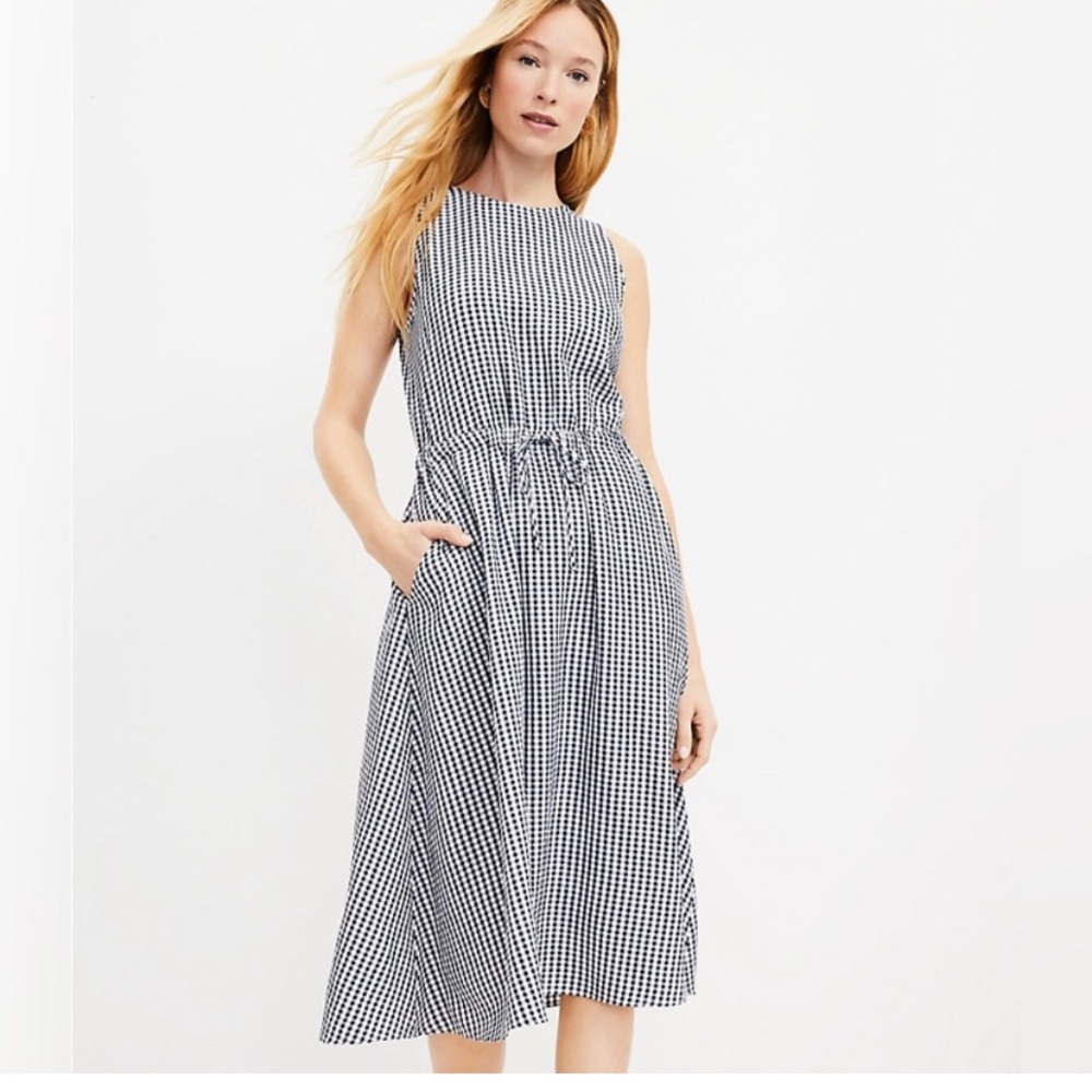 LOFT gingham midi dress with cut out back